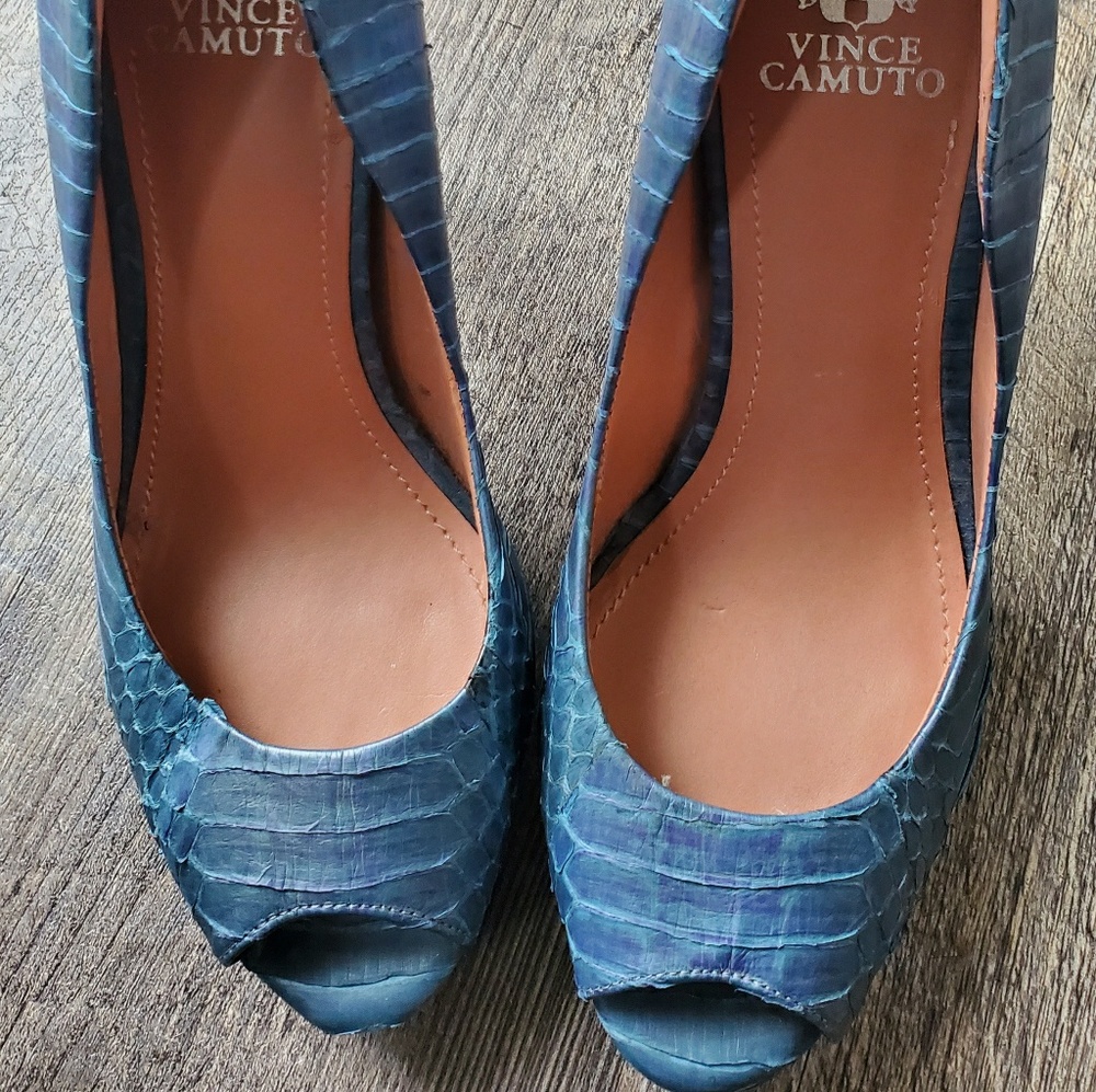 Vince Camuto Snake Skin Peep Toe High Heels